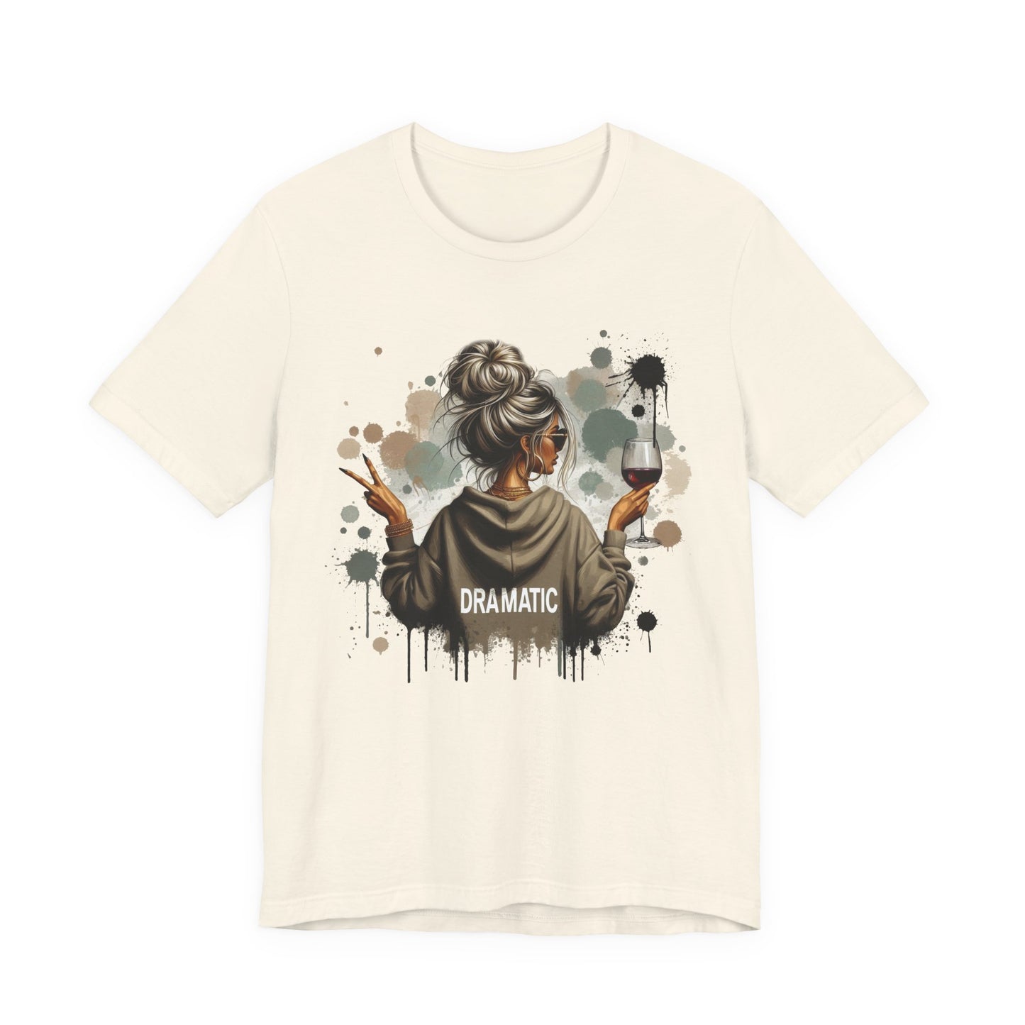 Dramatic Messy Bun Tee  Graphic Woman Holding Wine Glasses