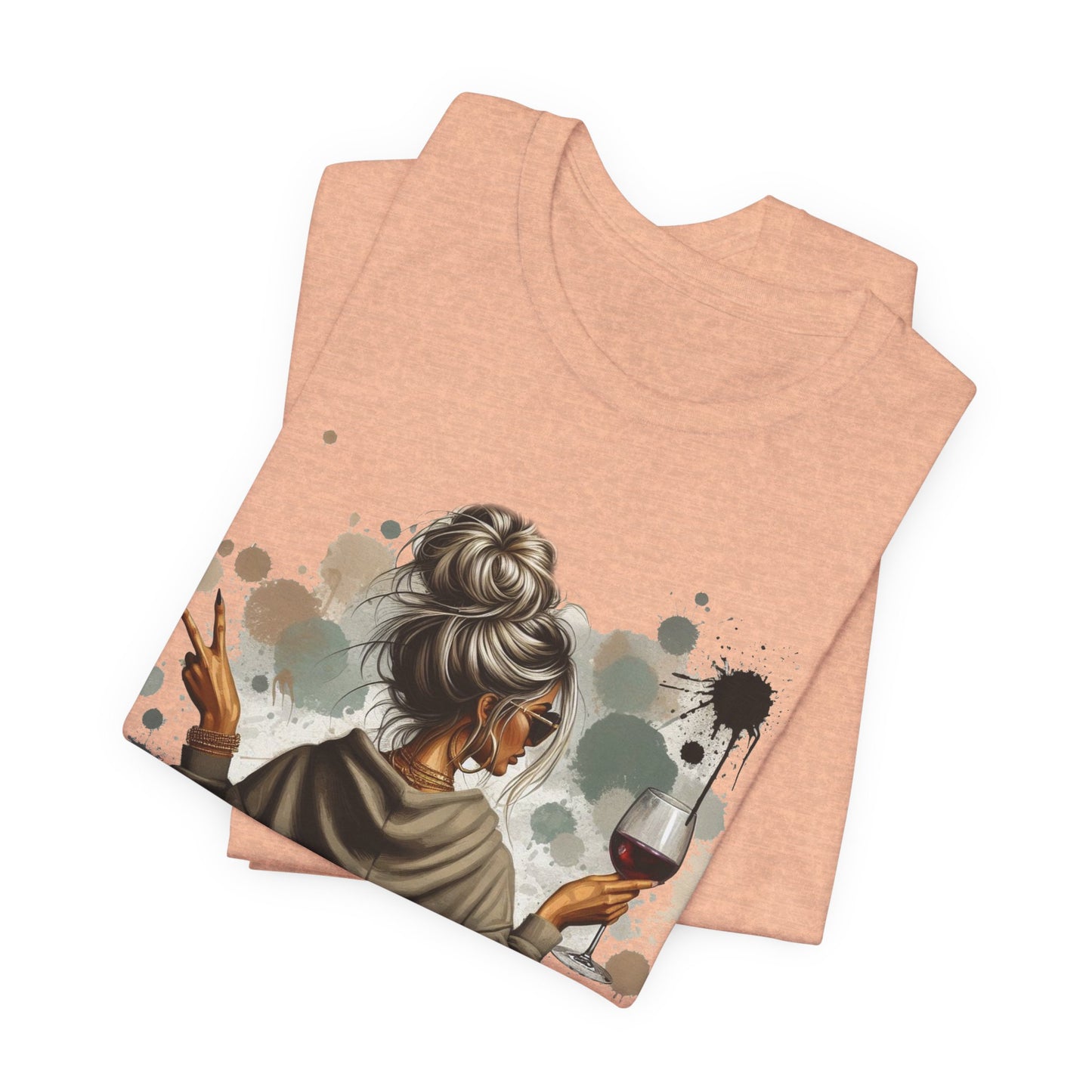 Dramatic Messy Bun Tee  Graphic Woman Holding Wine Glasses