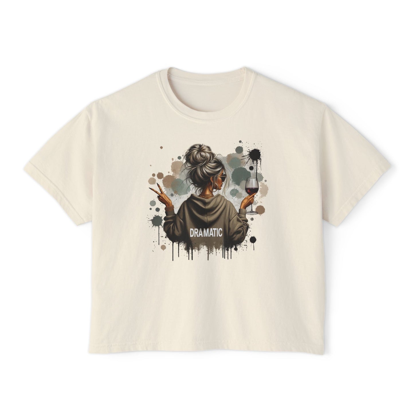 Dramatic Girl Graphic Boxy Tee  Artsy Women's Cropped T‑Shirt