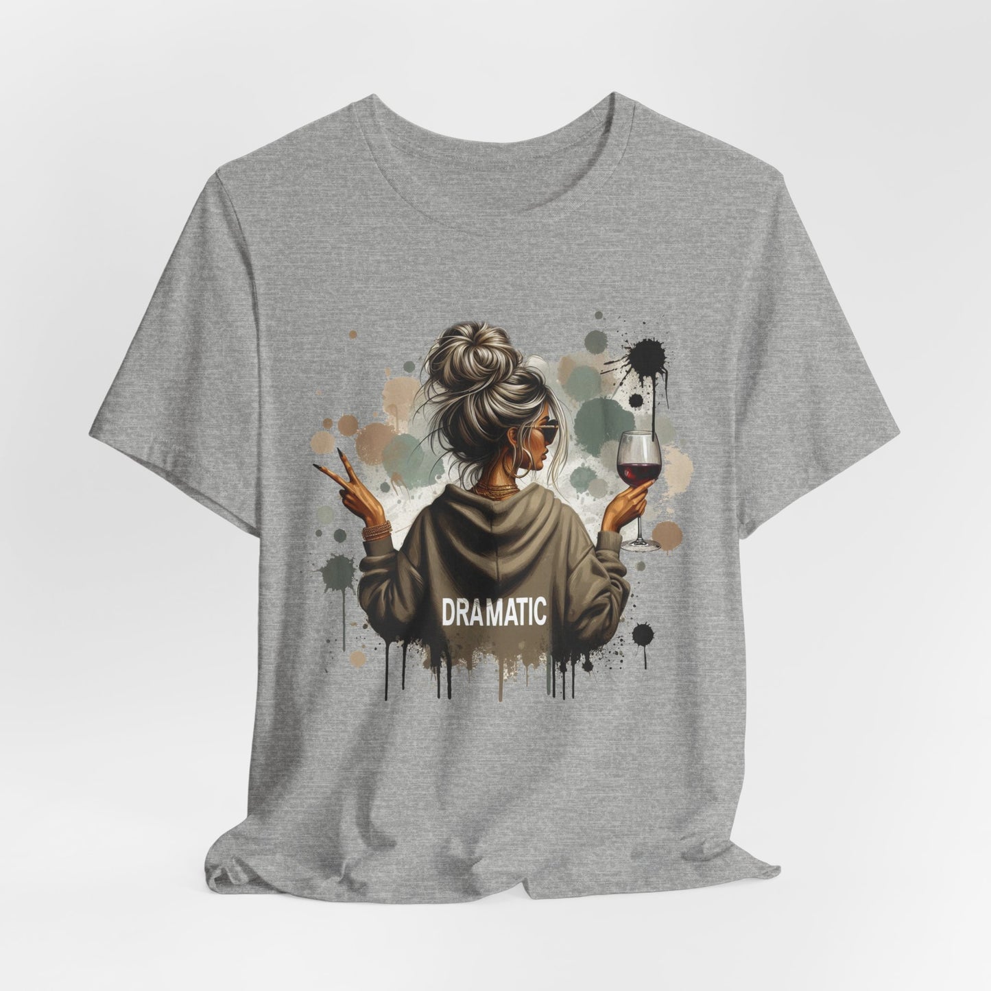 Dramatic Messy Bun Tee  Graphic Woman Holding Wine Glasses