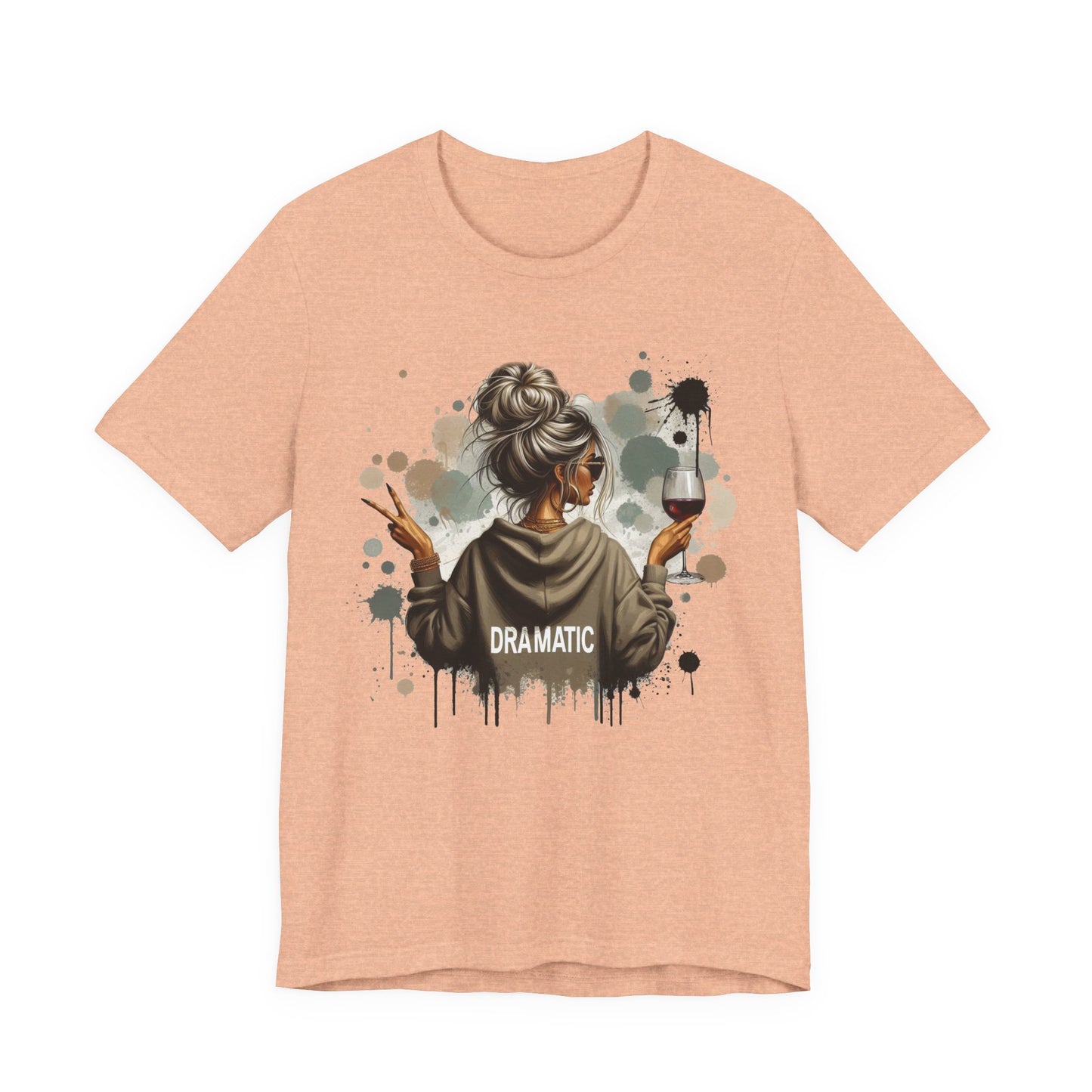 Dramatic Messy Bun Tee  Graphic Woman Holding Wine Glasses