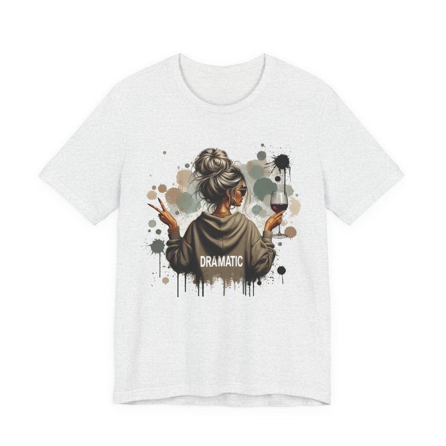 Dramatic Messy Bun Tee  Graphic Woman Holding Wine Glasses