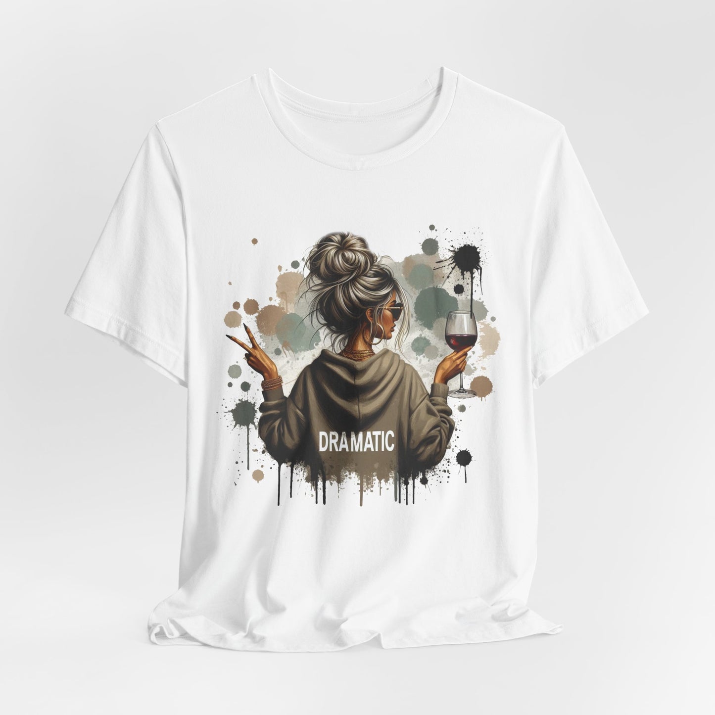 Dramatic Messy Bun Tee  Graphic Woman Holding Wine Glasses