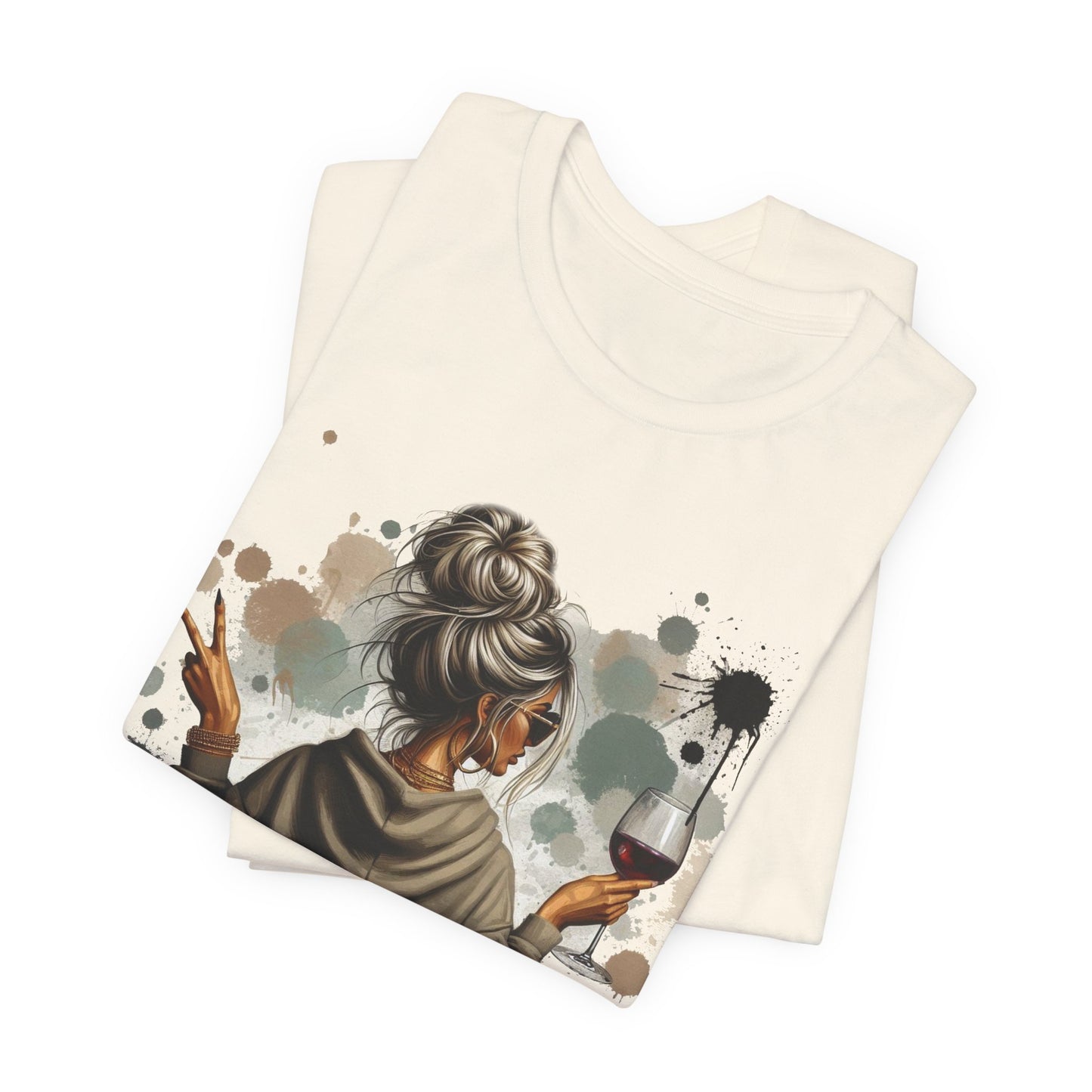 Dramatic Messy Bun Tee  Graphic Woman Holding Wine Glasses