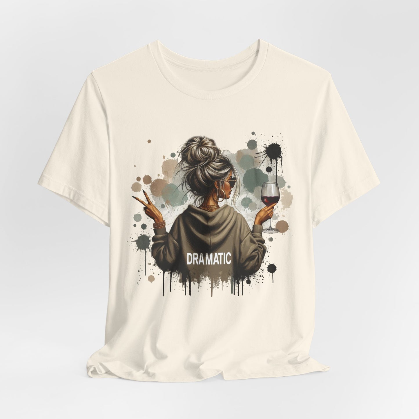 Dramatic Messy Bun Tee  Graphic Woman Holding Wine Glasses