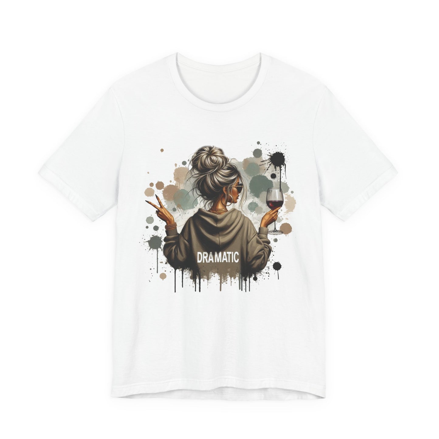 Dramatic Messy Bun Tee  Graphic Woman Holding Wine Glasses