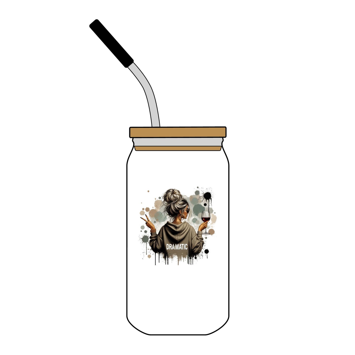 Engraved 16oz Can-Style Glass Tumbler  Trendy Girl Graphic with Straw Lid