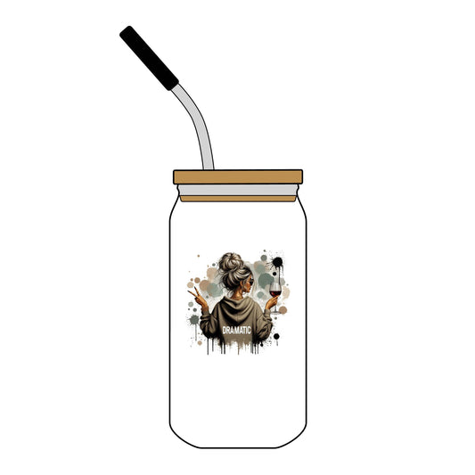 Engraved 16oz Can-Style Glass Tumbler  Trendy Girl Graphic with Straw Lid