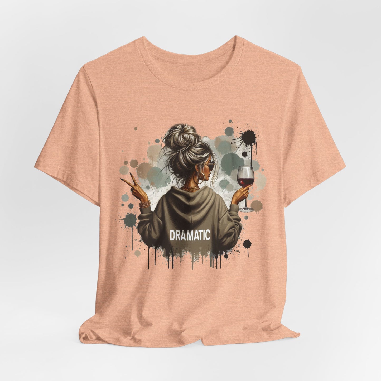 Dramatic Messy Bun Tee  Graphic Woman Holding Wine Glasses