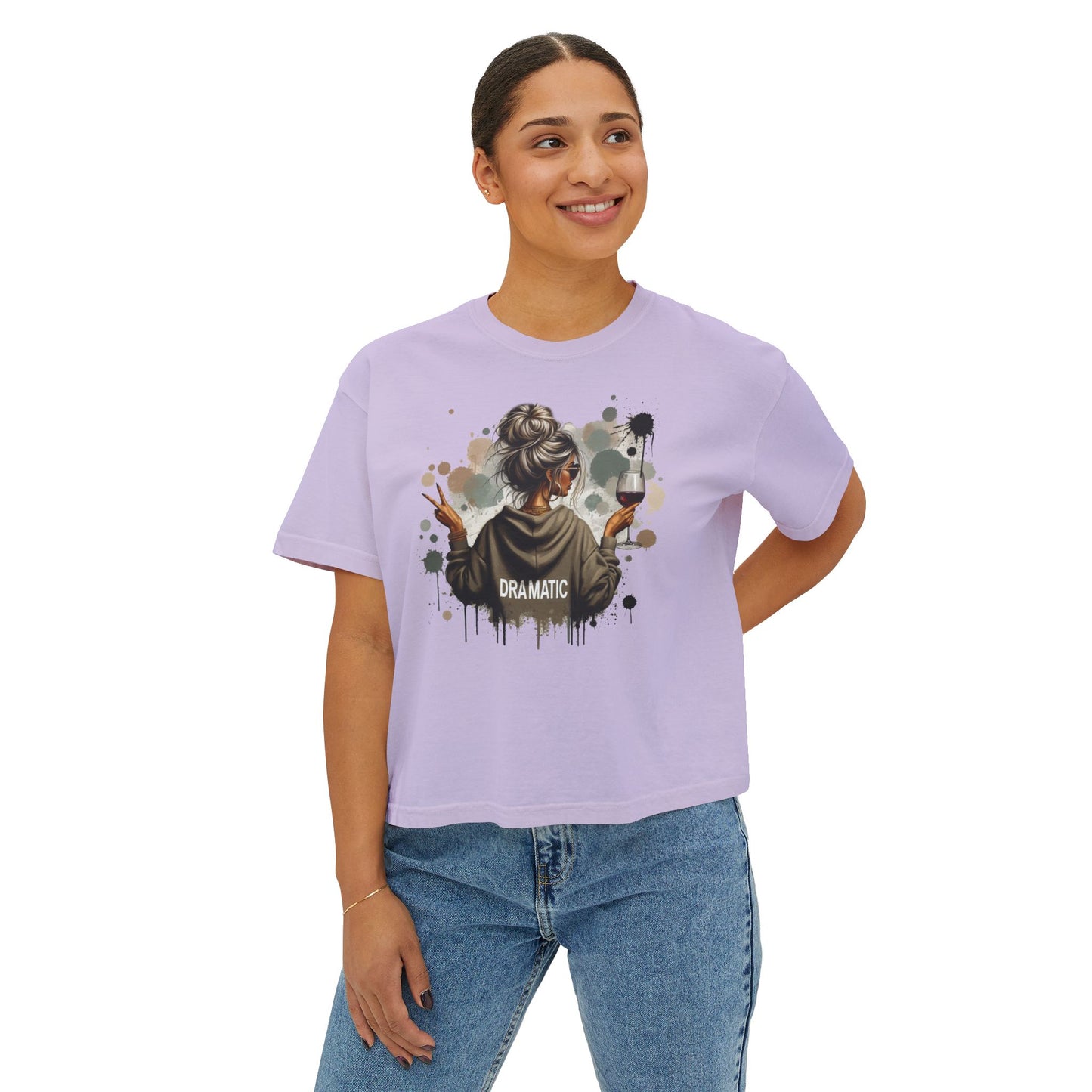 Dramatic Girl Graphic Boxy Tee  Artsy Women's Cropped T‑Shirt