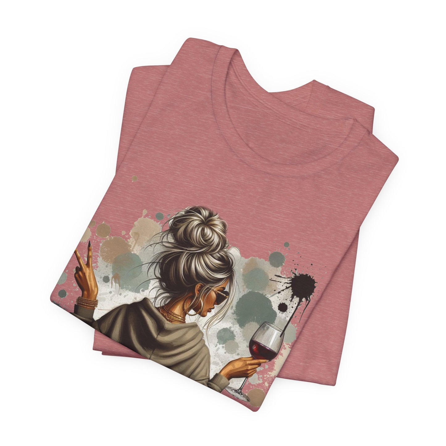 Dramatic Messy Bun Tee  Graphic Woman Holding Wine Glasses