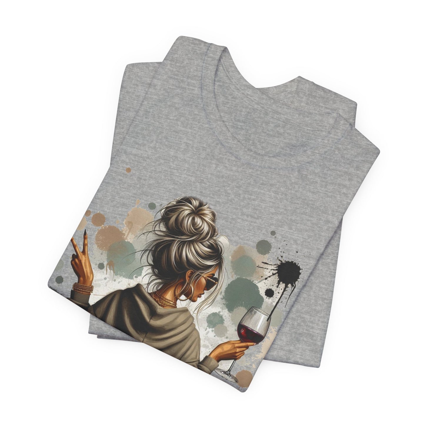 Dramatic Messy Bun Tee  Graphic Woman Holding Wine Glasses