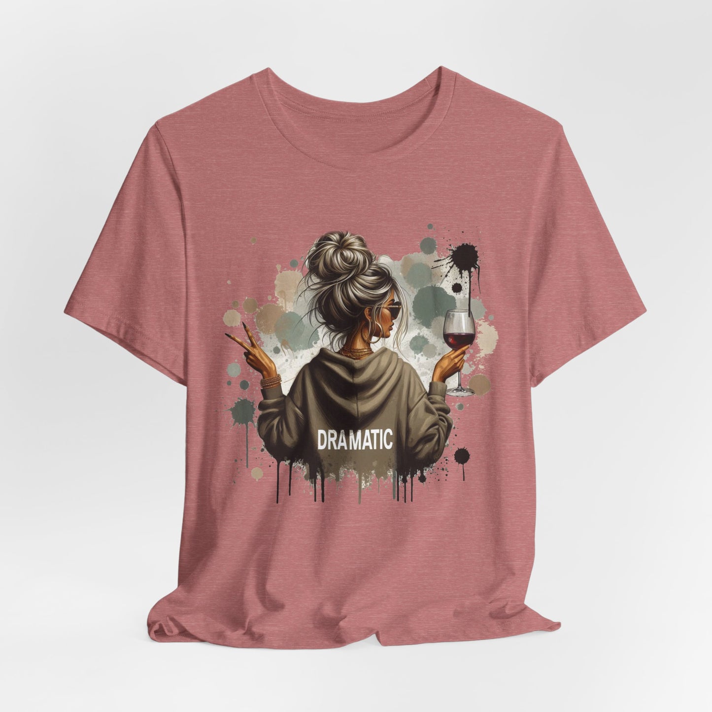Dramatic Messy Bun Tee  Graphic Woman Holding Wine Glasses