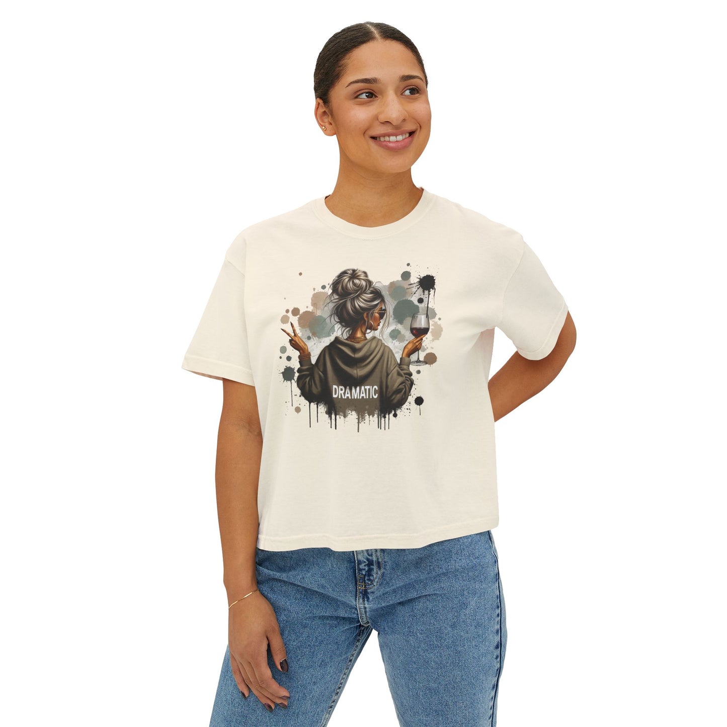 Dramatic Girl Graphic Boxy Tee  Artsy Women's Cropped T‑Shirt
