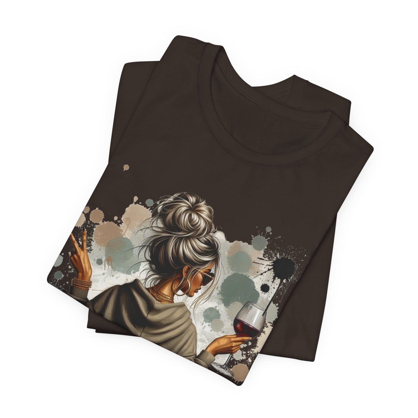 Dramatic Messy Bun Tee  Graphic Woman Holding Wine Glasses