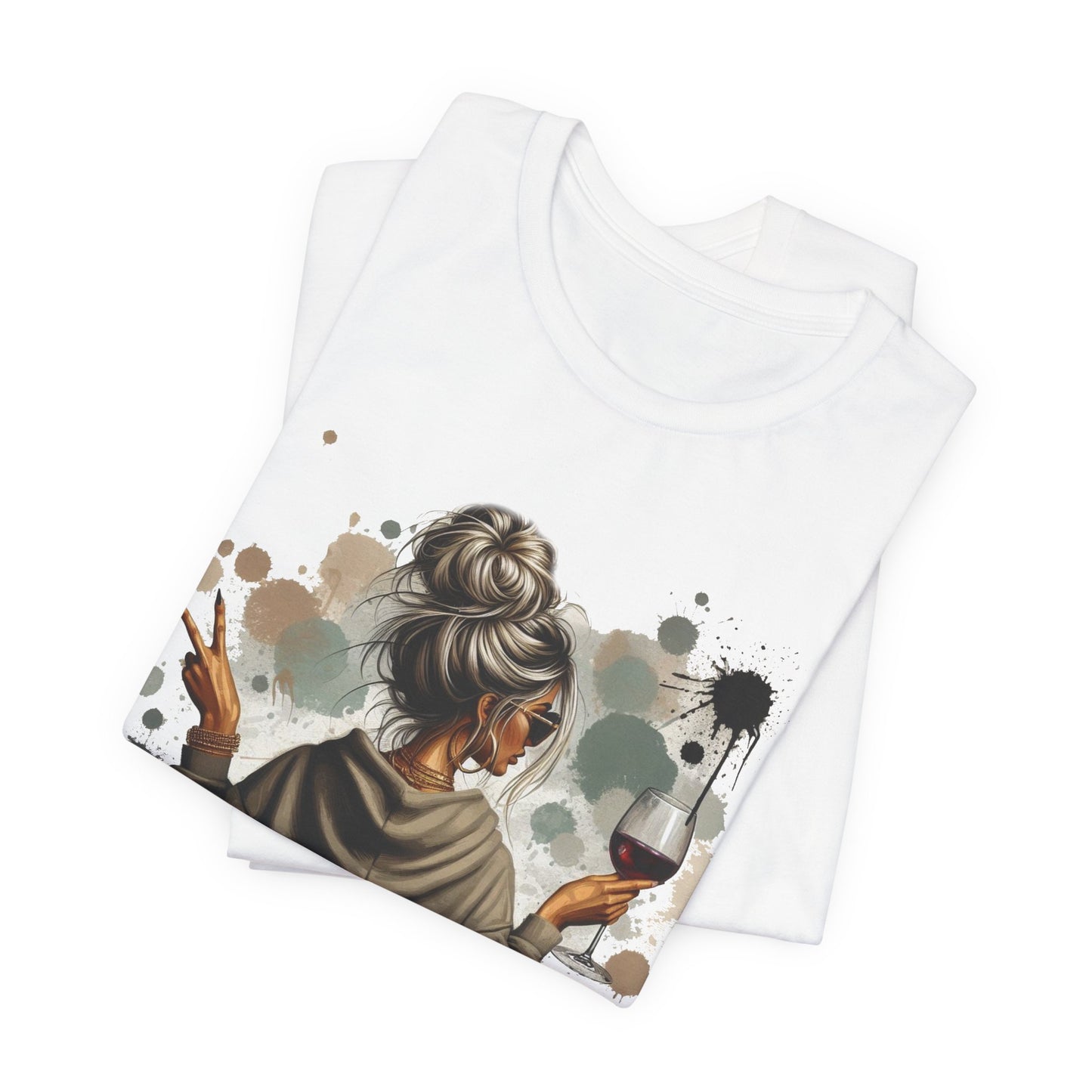Dramatic Messy Bun Tee  Graphic Woman Holding Wine Glasses
