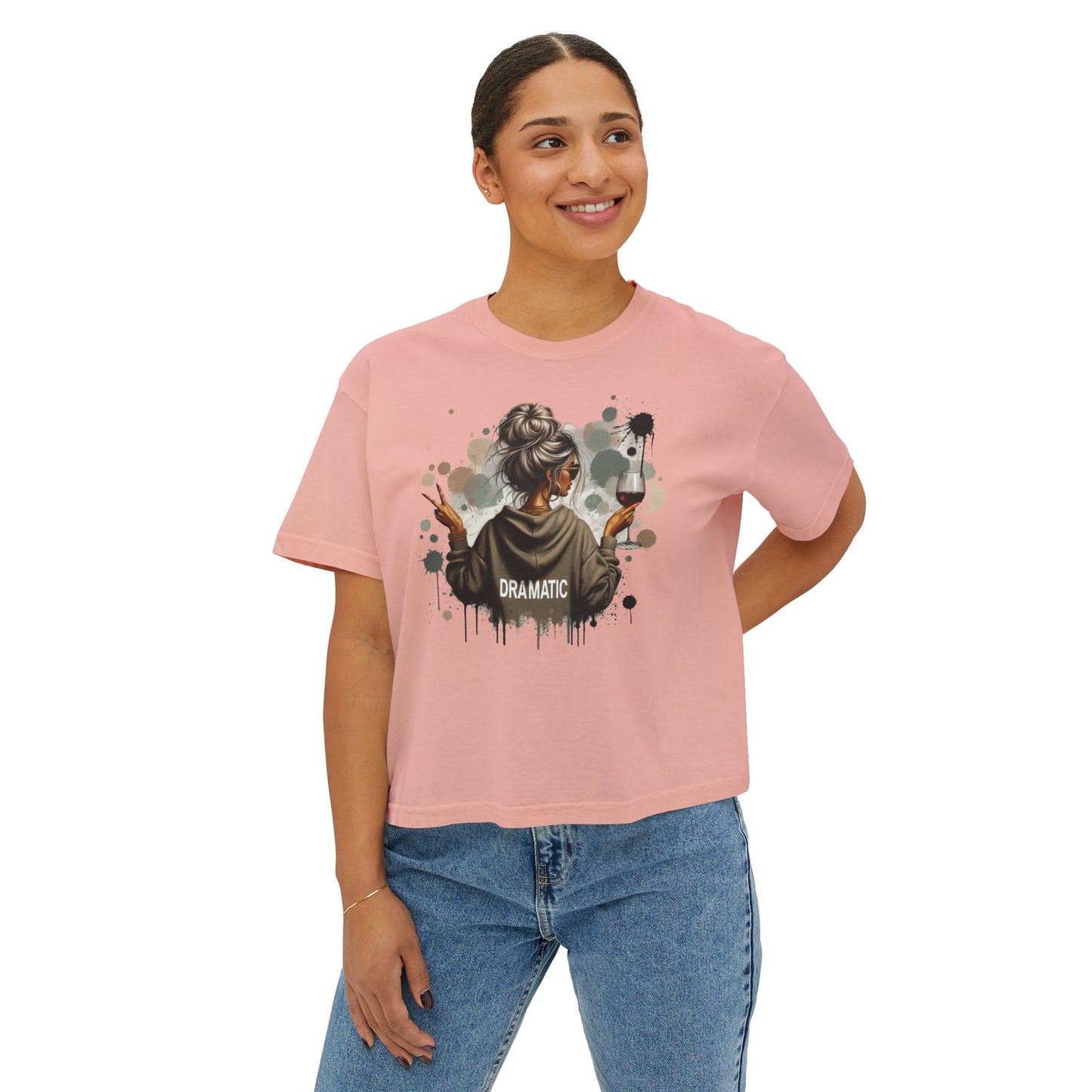 Dramatic Girl Graphic Boxy Tee  Artsy Women's Cropped T‑Shirt
